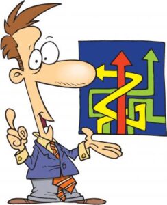 drawing of a man explaining a graph - AI content for SEO