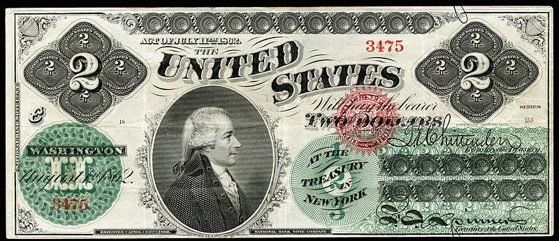 front of an 1860 $2 bill