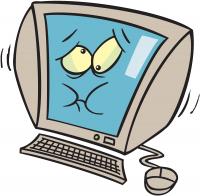 A comic style drawing of a computer that seems bloated