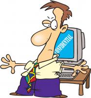 comic style drawing of a man keeping people away from his computer