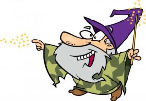 A comic style color drawing of a wizard