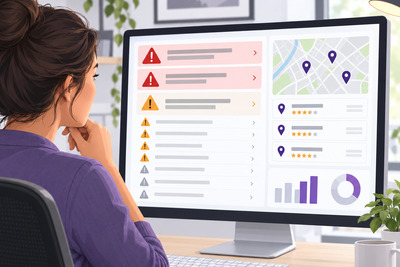Woman looking at SEO test results - AI generated.