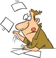 Man writing a lot and fast - comic style drawing