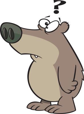 confused looking bear with a question mark over his head - comic style drawing