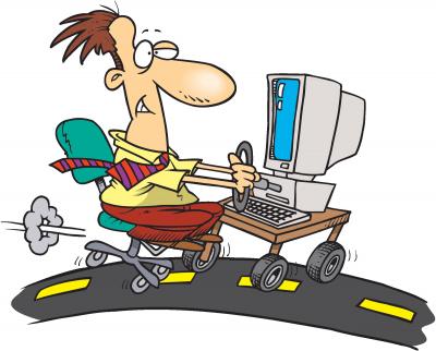 man driving a computer on the street drawing