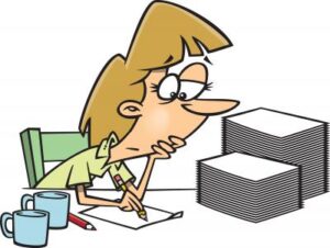 woman writing looking serious - comic style drawing