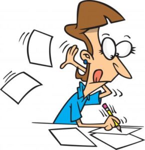 drawing of a woman writing furiously
