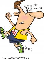 drawing of a guy running in a race, but looking behind himself