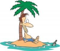 drawing of a man stranded on a very small tropical island