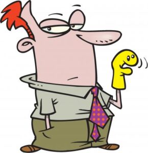 guy wearing a sock puppet